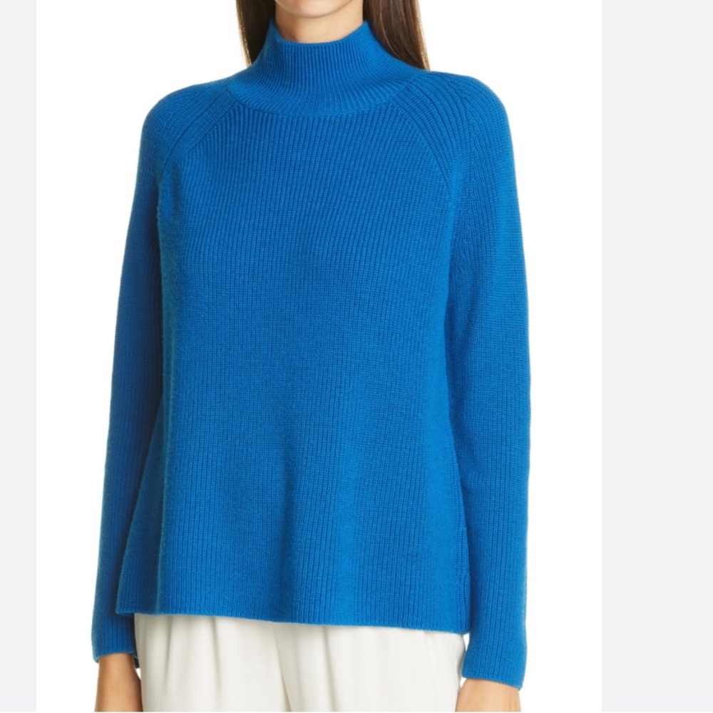 Eileen Fisher Raglan Sleeve Merino Wool Turtleneck Sweater Blue Sz XS